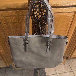 Gracies Bags Women's Gray Faux Leather Shoulder Bag With Extra Strap